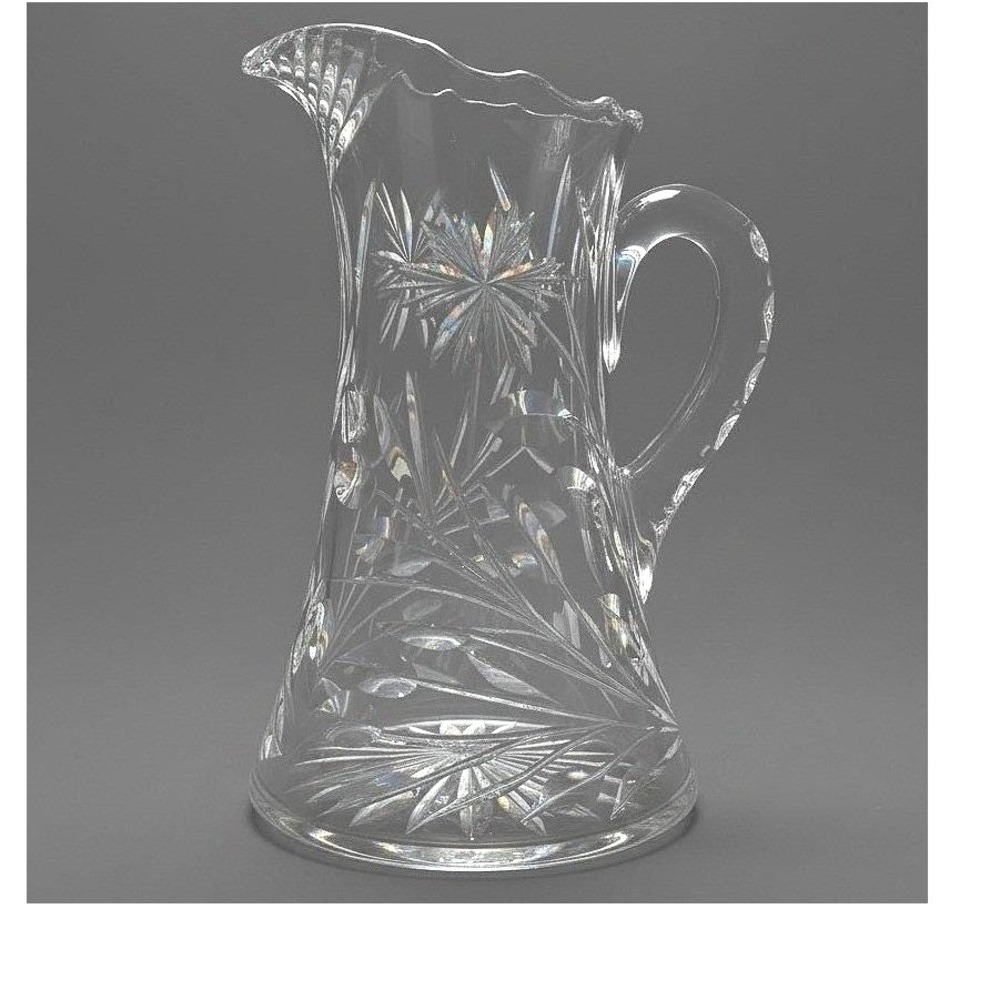 Antique American Brilliant Cut Crystal Floral Starburst Luxury Water Pitcher 10"